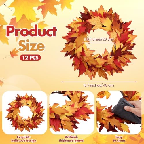 aneco 12 pcs fall wreath 16’’ thanksgiving maple shown in use