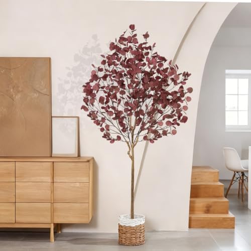 artificial eucalyptus tree for fall decor, 6 ft, side view