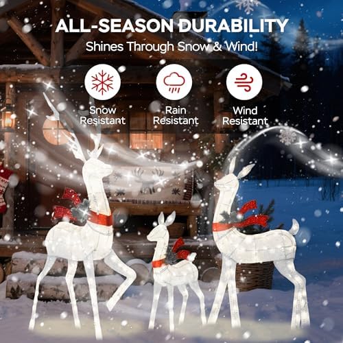outdoor lighted deer family decor 3-piece set, side view
