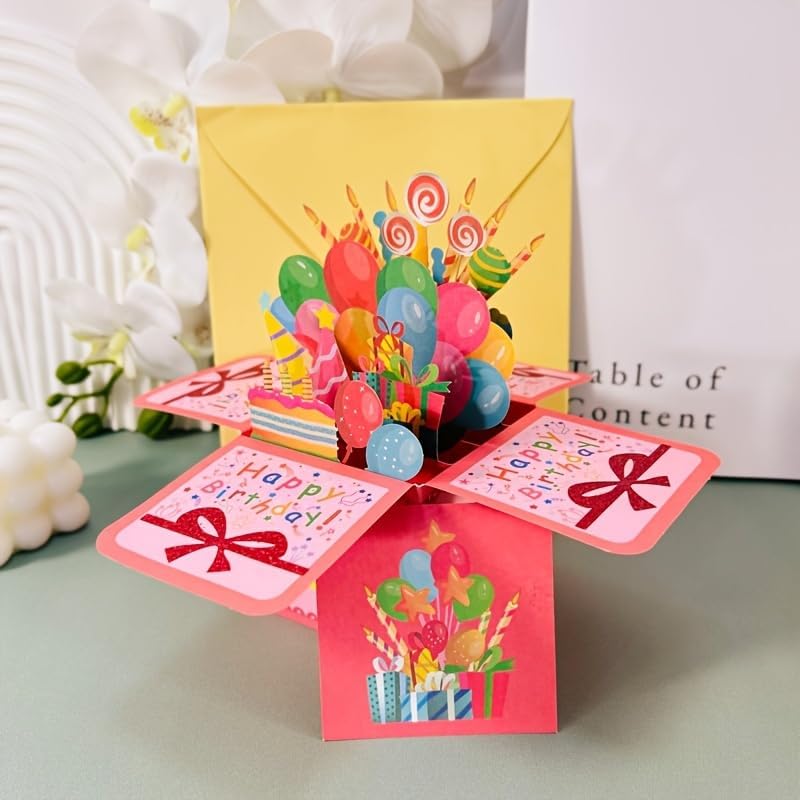 Happy Birthday 3D Pop-Up Card, Blank Note Card with Envelope for Birthday Celebrations & Party Invitations