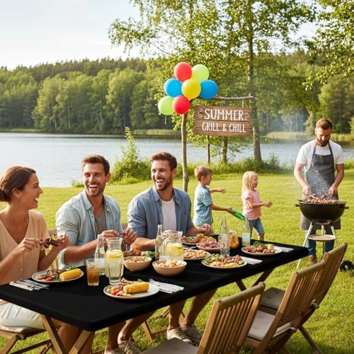 Smiry 4 Pack Elastic Fitted Polyester Tablecloths for 6 Foot Tables