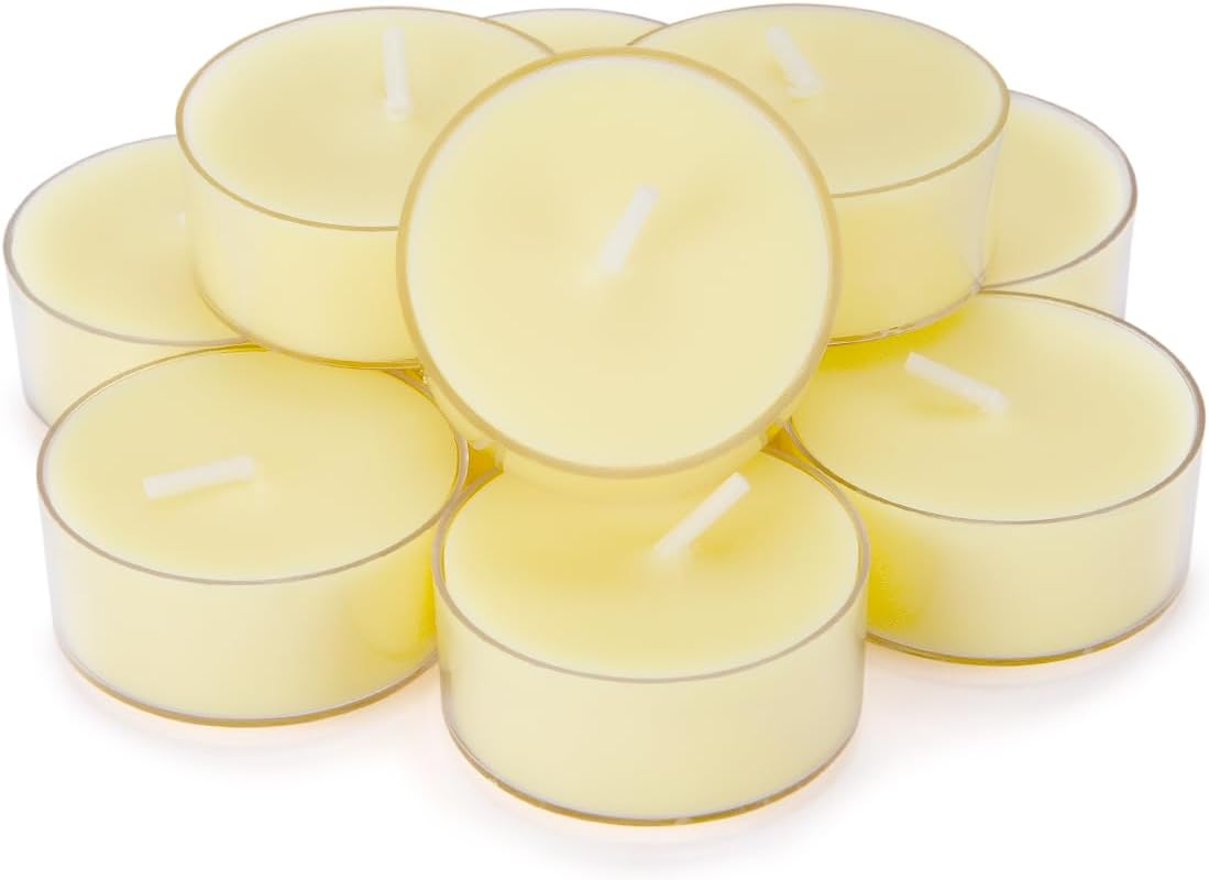 Natural Citronella Tea Light Candles, Tiny Soy Wax Aromatherapy Citronella Tealights Set of 12-4 Hours Burning - Great Gift for Summer Outdoors Home Garden Patio Balcony