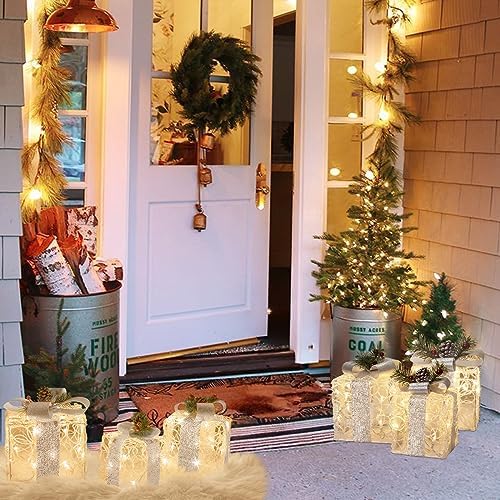 vanthylit christmas lighted gift boxes, set of 3 showing dimensions