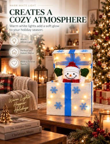 christmas decorations outdoor, lighted pop-up snowman gift box showing dimensions