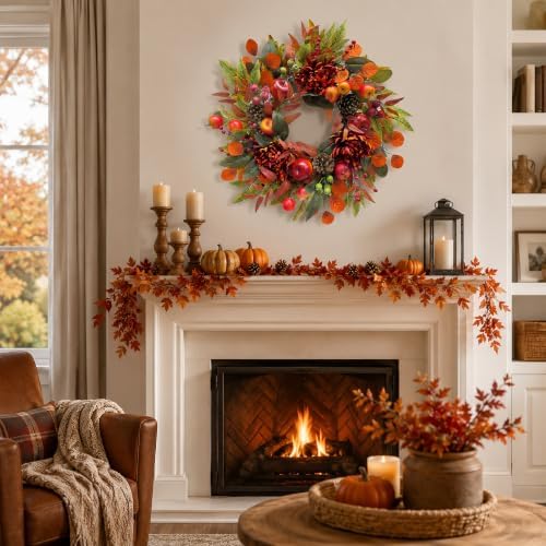 svndlyn 22 inch fall front door wreath with, front angle view