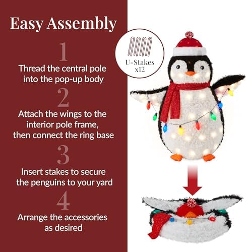 best choice products 4-piece lighted penguin family, large showing dimensions