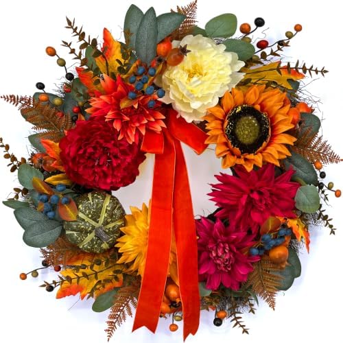 fall floral wreaths for front door, 24 inch, main product view