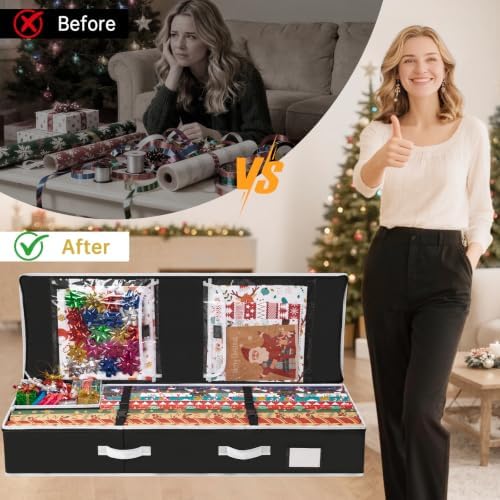 criusia gift wrapping paper organizer storage, durable underbed shown in use