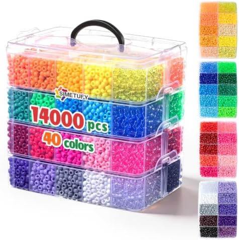 simetufy 14000pcs pony beads bulk, 40 colors for shown in use