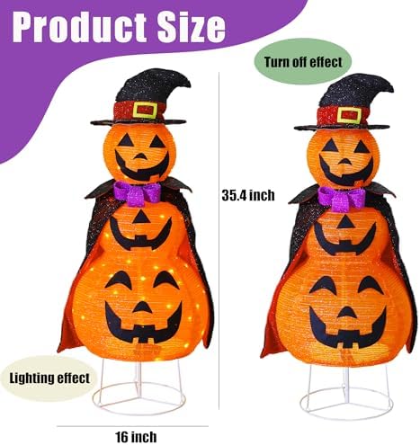 3ft light up halloween collapsible pumpkin decorations outdoor shown in use