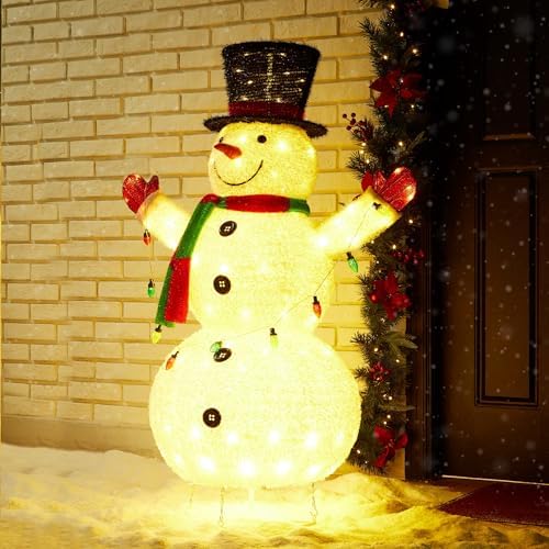 glitzhome 4ft lighted pop-up christmas snowman, large pre-lit, view 10