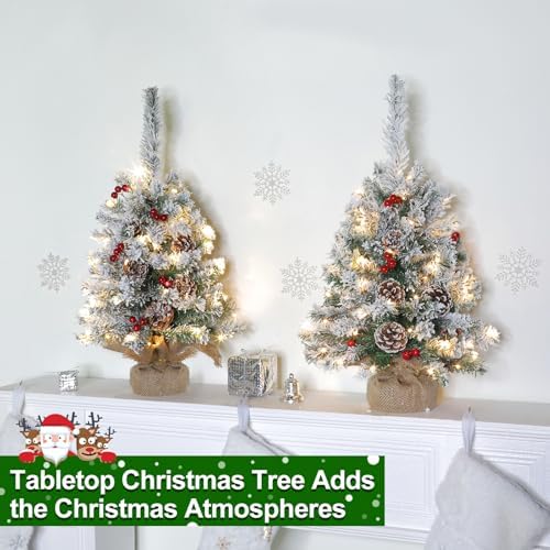 24"/2ft thick snow flocked tabletop christmas tree battery showing dimensions