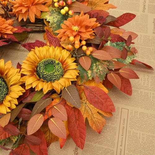 waipfaru fall wreaths for front door,22 inch autumn, side view