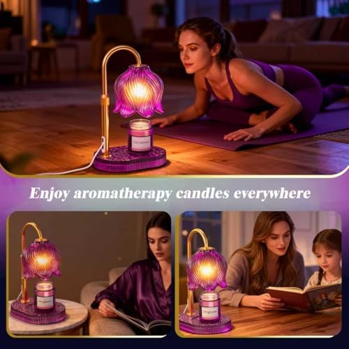 Candle Warmer Lamp with Adjustable Height - Flameless 4-Level Dimmable Wax Warmer, Timer Function & Stylish Design in Multiple Colors (Pink)