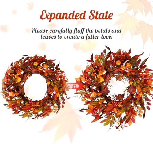 24 inch berry branches fall wreath for front, side view