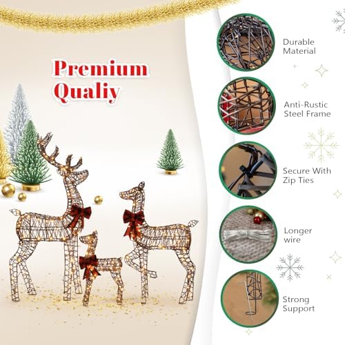 vingli 3 pack 5ft lighted reindeer set christmas, side view