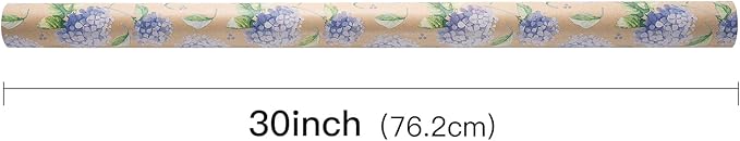 RUSPEPA 30" X 32.8' Hydrangea Wrapping Paper Large Kraft Paper Roll, Jumbo Roll, Purple Floral Kraft Gift Wrap for Women, Girl, Spring, Wedding and Mother's Day Celebration, 82 sq. ft