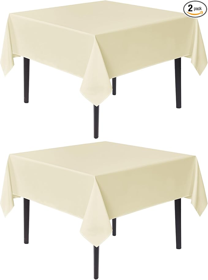 sancua Square Tablecloths 70x70 Inch, 2 Pack - Beige Fabric Table Cloth for Square or Round Tables, Washable Polyester Table Cover for Outdoor Party, Birthday, Decorative Display Tables
