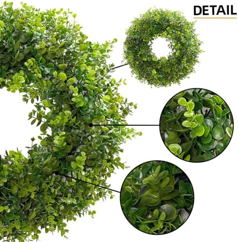 hiptree 18 inch boxwood wreath for front door,greenery shown in use
