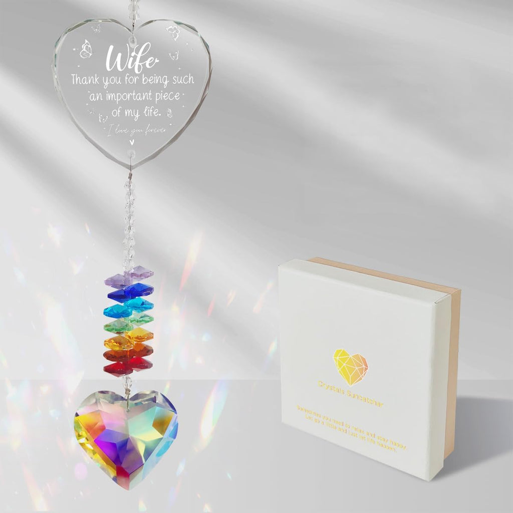 for Wife Valentines Day Gift, Crystal Suncatcher Romantic Birthday Anniversary Christmas to My Wife Gift from Husband for Window Hanging Ornament & Garden Home Decor