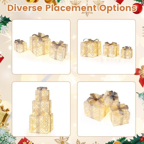 tangkula set of 3 lighted box, pre-lit festive, front angle view