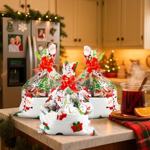 teenyyou 18 pcs christmas woven baskets with cellophane, package contents