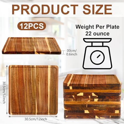 roshtia 12 pcs wooden plates square acacia wood shown in use