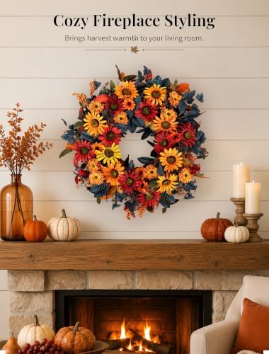 nuptio fall wreath for front door: 26 inch on a desk or shelf