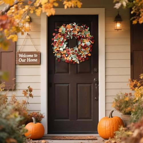waipfaru fall decor, 22 inch fall wreaths for, front angle view