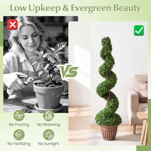 goplus 4 ft artificial boxwood spiral topiary tree showing dimensions