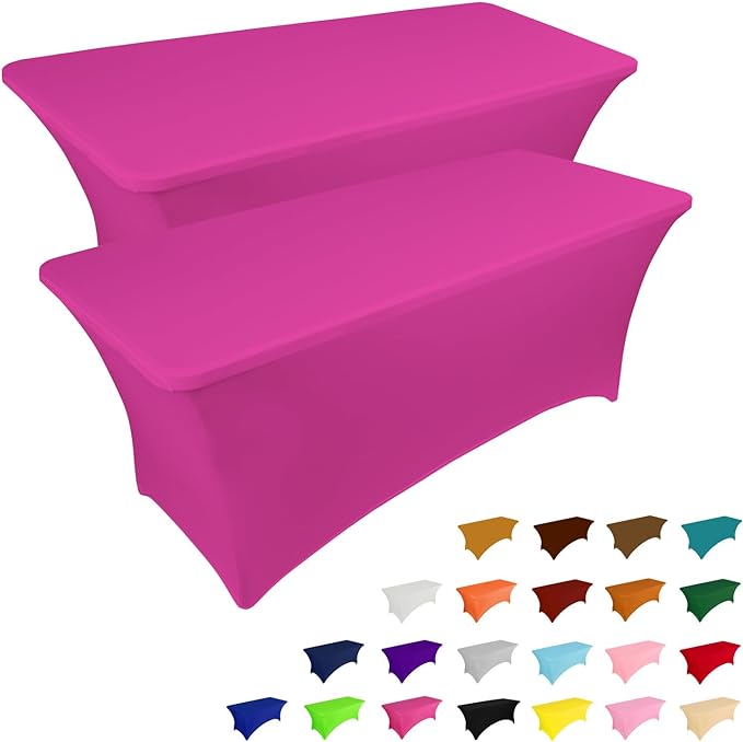 IVAPUPU 2 Pack 6FT Table Cloth for Rectangular Fitted Events Stretch Fuchsia Table Covers Washable Cover Spandex Tablecloth Protector for Party, Wedding, Cocktail, Banquet, Festival