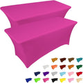 IVAPUPU 2 Pack 8FT Table Cloth for Rectangular Fitted Events Stretch Fuchsia Table Covers Washable Cover Spandex Tablecloth Protector for Party, Wedding, Cocktail, Banquet, Festival