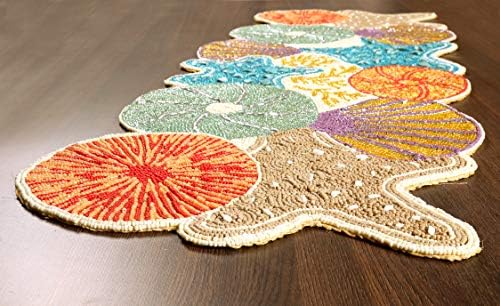 lightnpro seashell hand beaded needlework decorative orange blue, close-up detail