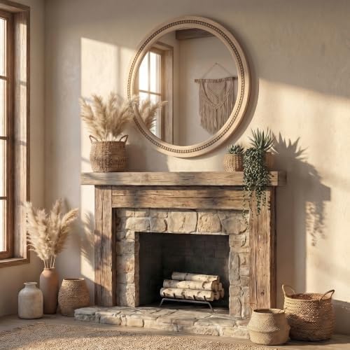 solid wood 30 inch round beaded vanity wall on a desk or shelf