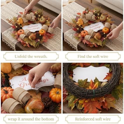 valery madelyn 24'' collapsible pre-lit fall pumpkin wreath, package contents