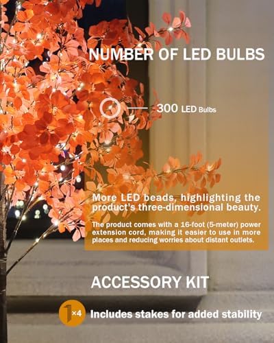 tybeeu 6ft 5-leaf lucky tree with 300 warm, close-up detail