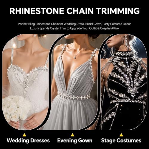 5 yards silver base crystal rhinestones trim set showing dimensions