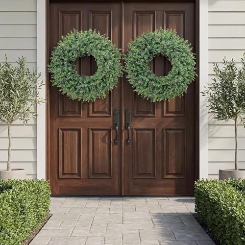 32'' artificial eucalyptus wreath with seeds for front, view 9