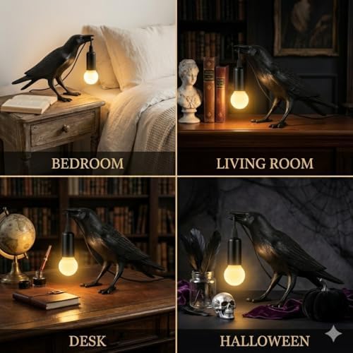 OVANUS Crow Lamp Gothic Decor, Raven Table Night Light with Adjustab