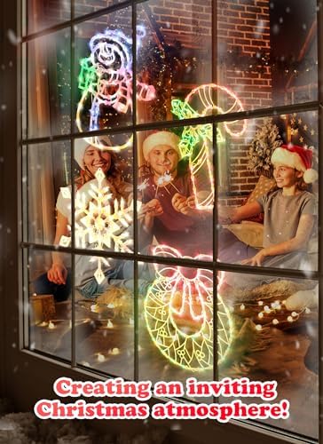 christmas window lights,wreath,candy cane, snowflakes, snow man, front angle view