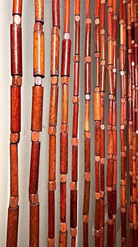 natural dark brown bamboo beaded curtain room divider, side view