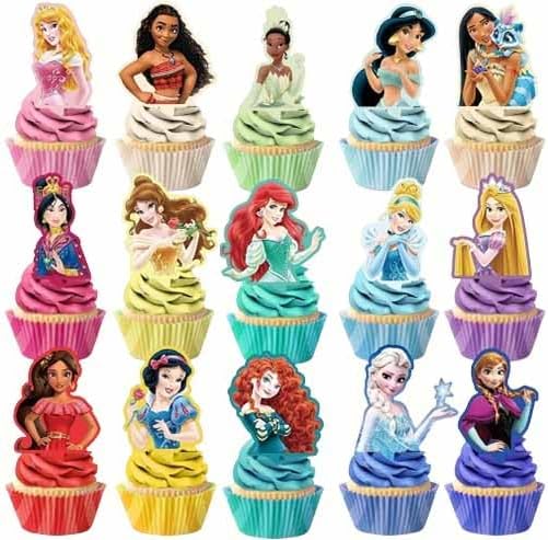 30 Pcs Cute Princess Cartoon Cake Toppers, Cupcake Decorations Birthday Cake, Cute Anime Princess Toppers for Muffin Waffles, Cake Scenographic Party Theme Cartoon for Children Girls