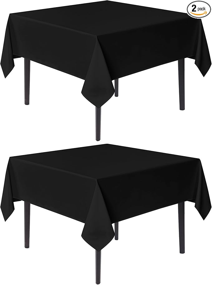 sancua Black Square Tablecloths 60x60 Inch, 2 Pack - Fabric Table Cloth for Square or Round Tables, Washable Polyester Table Cover for Dinner, Holiday Party, Decorative Display Tables