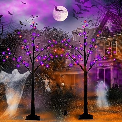 4ft lighted black halloween tree with 96 led, side view