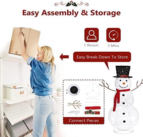 vingli 4ft lighted christmas snowman outdoor decorations, prelit, view 9