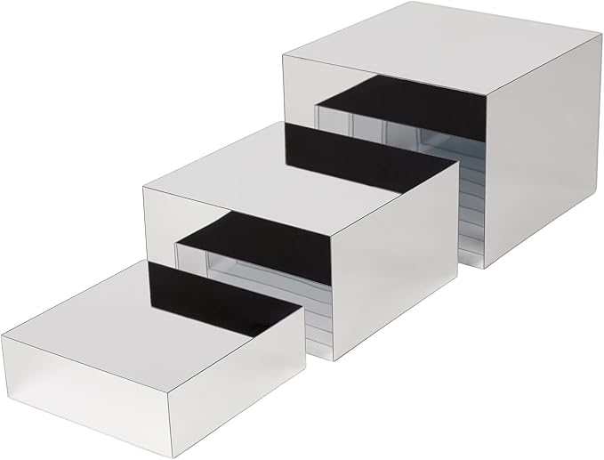 3 Pcs Acrylic Risers for Display, Acrylic Cube Box Food Display Risers Stand Shelf for Catering Dessert Collectibles Jewelry Figures Party (Silver3pc)
