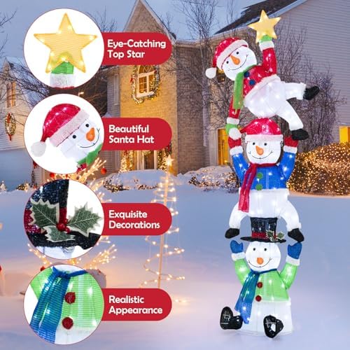 tangkula 6 ft lighted christmas 3 stacked snowman, front angle view