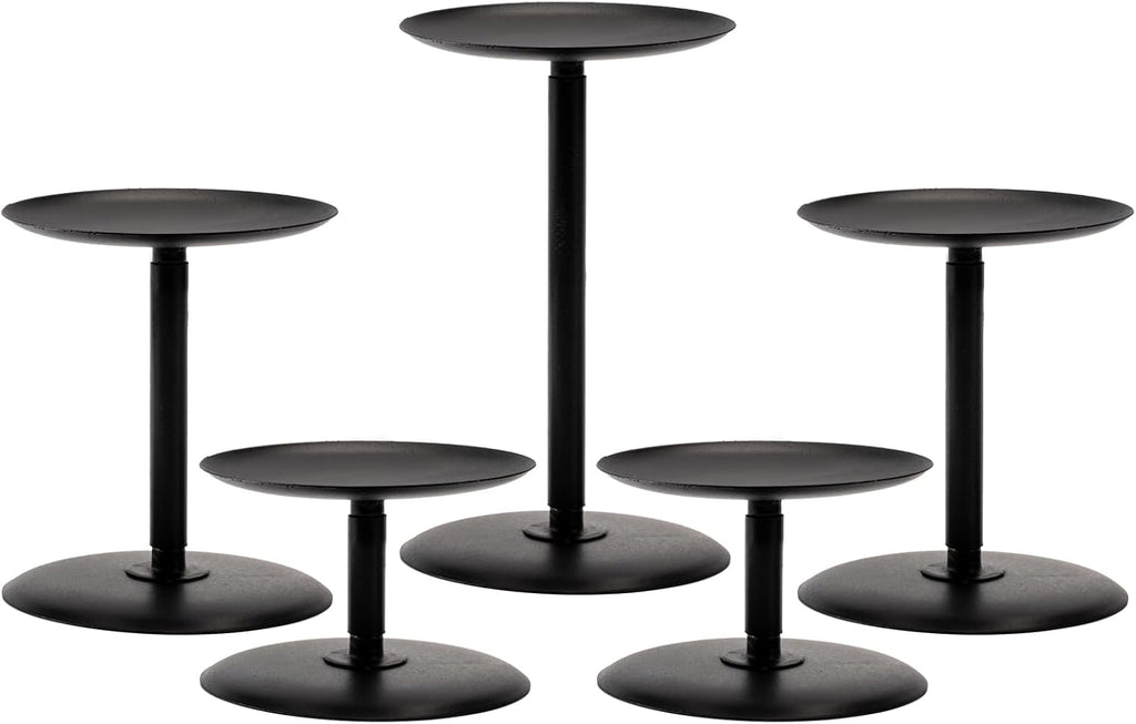 Homemory Christmas Metal Fall Candle Holders Stands for Pillar Candles Set of 5, Candleholder Sets for Table Centerpiece Fireplace (5, Black)