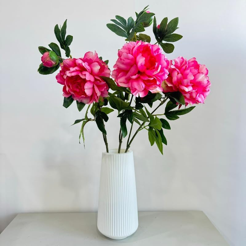 Peonies Artificial Flowers,Silk Flowers with Stems,Winter Flowers Artificial for Decoration,Long Stem Artificial Flowers for Tall Vase,Wedding Table Centerpiece Party Decor (3, Deep Pink)