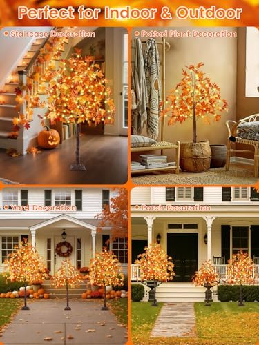 4/5/6ft 300 led lighted maple tree, artificial fall, front angle view